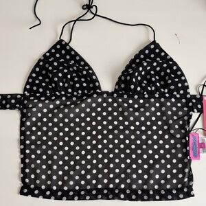Edikted Black and White Polka Backless Chiffon Top